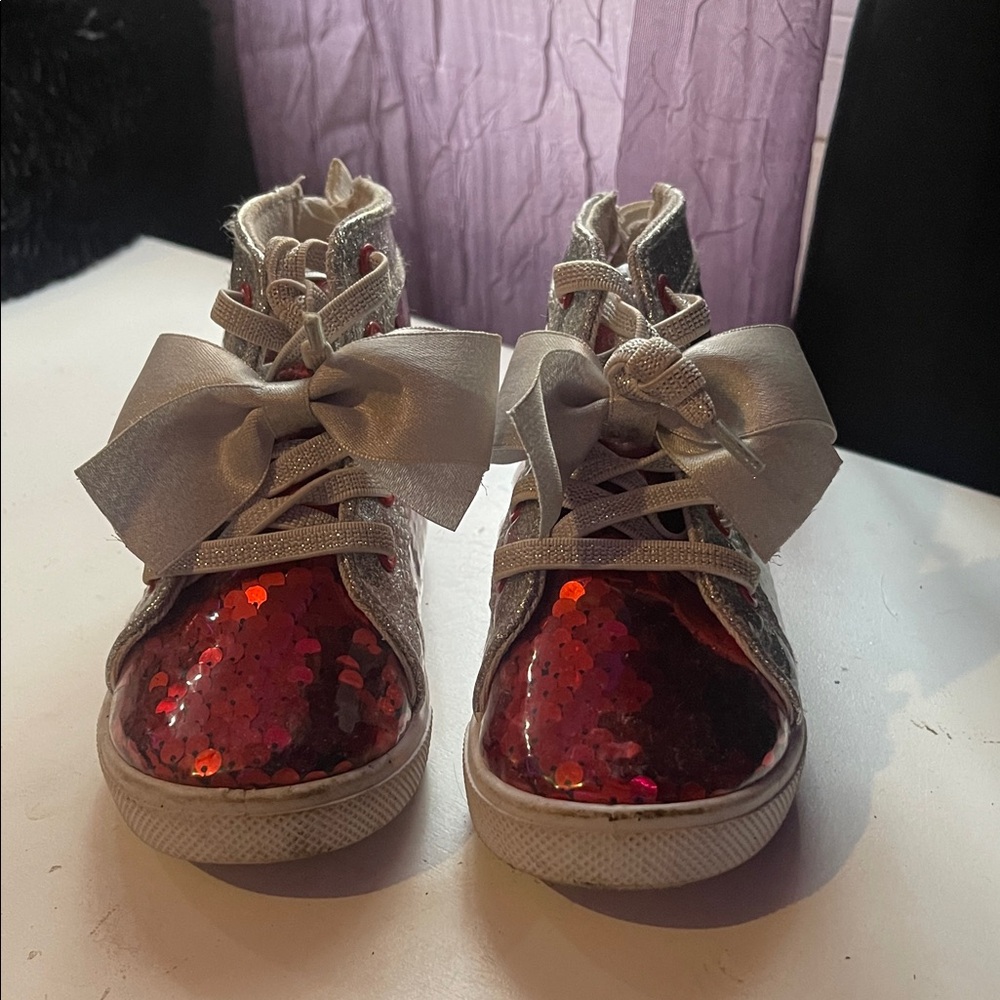Sparkly Red Sequin Kids Shoes with Bows